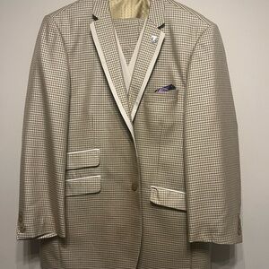 Stacy Adams Beige Checkered Suit with Purple Accent